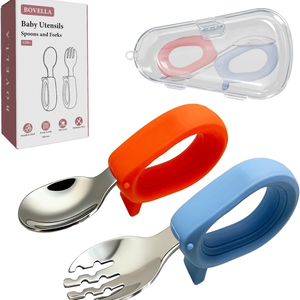 Baby Utensils Set - Orange and Blue